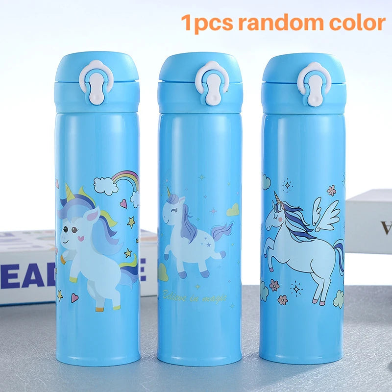Unicorn Stainless Steel Insulated Thermos Bottle 500ml (16.9 fl oz) – Kids Bouncing Lid Water Bottle for Girls, Portable Travel Mug