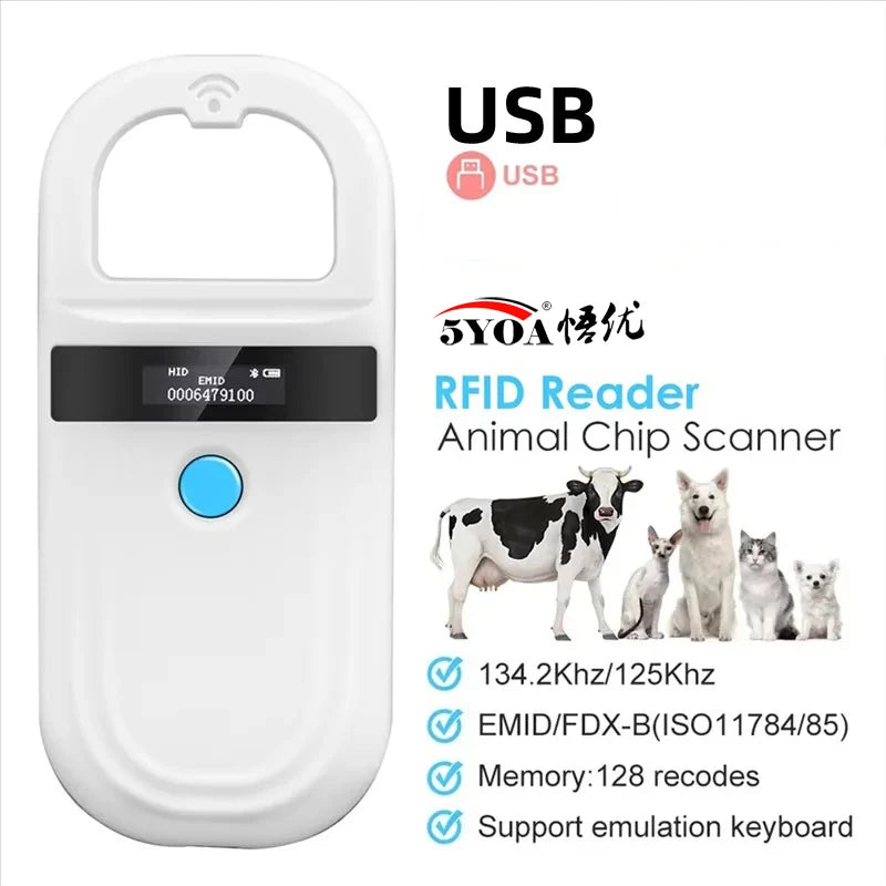 Handheld Pet Microchip Reader OLED — EMID & FDX-B (ISO11784/85) RFID Rechargeable Scanner for Dogs, Cats & Pigs