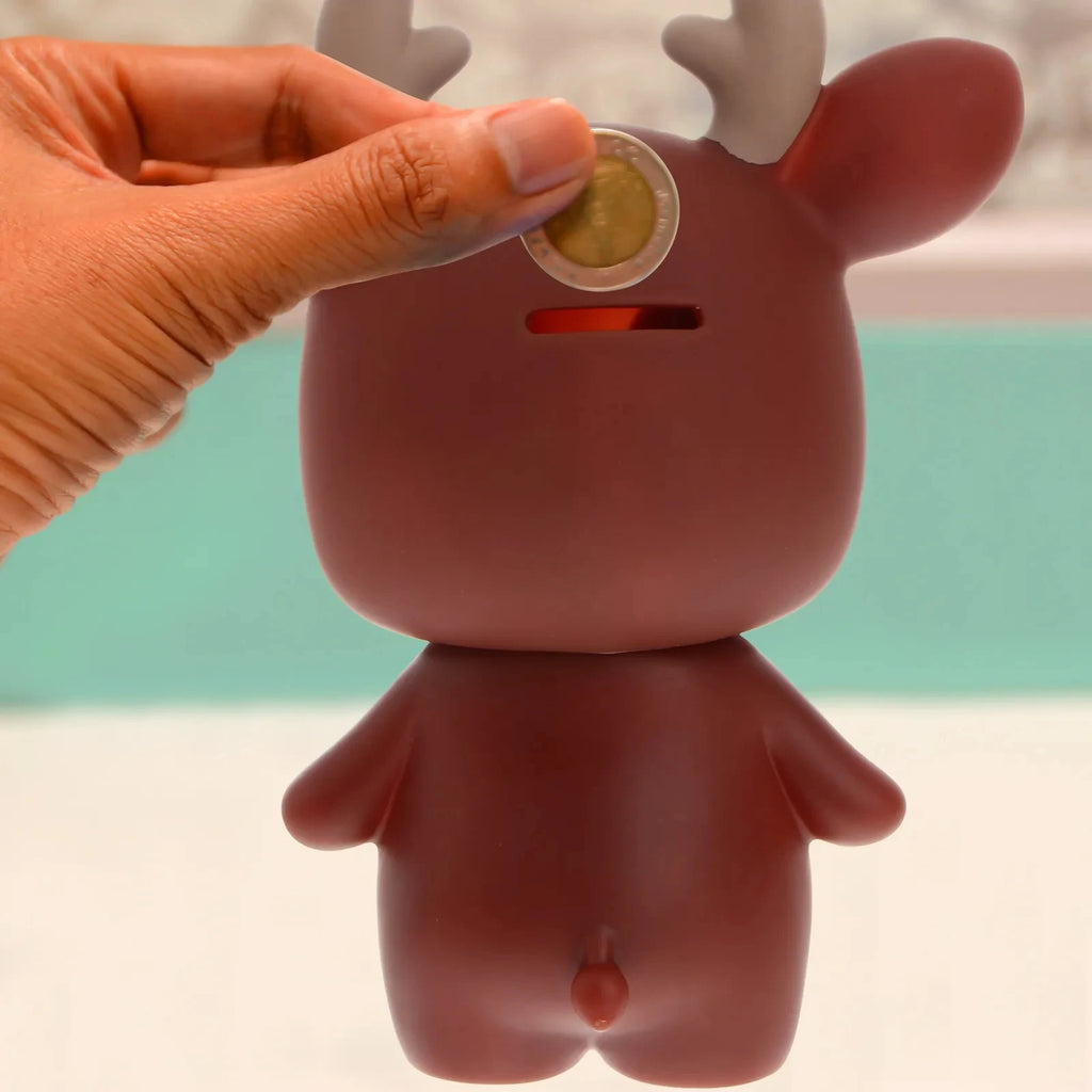 Cute Cartoon Deer Piggy Bank - Vinyl Coin Bank Money Jar, Large Savings Box (7.6 x 6.06 x 3.94 in | 19.3 x 15.4 x 10 cm)