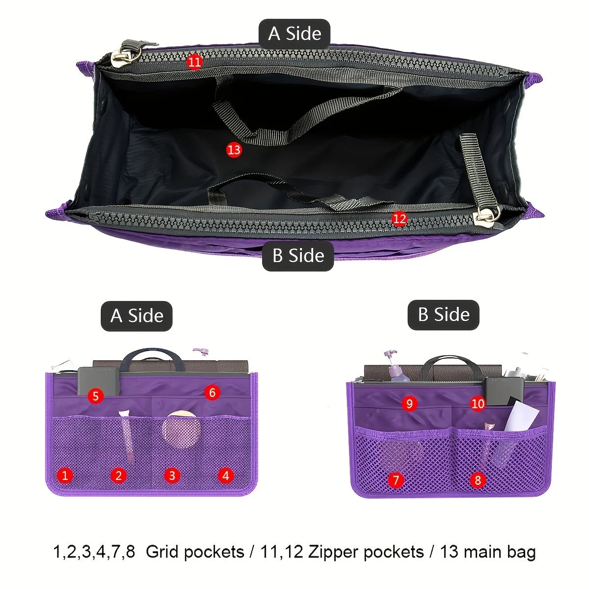 Multifunctional Bi-Fold Makeup and Toiletry Organizer Bag, Double Zipper Large Capacity