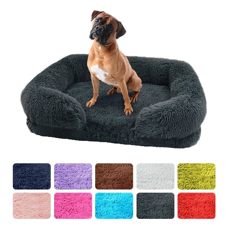 Plush Dog Bed with Removable Cover – Thickened Winter Pet Sofa Pad, Square, Small & Large