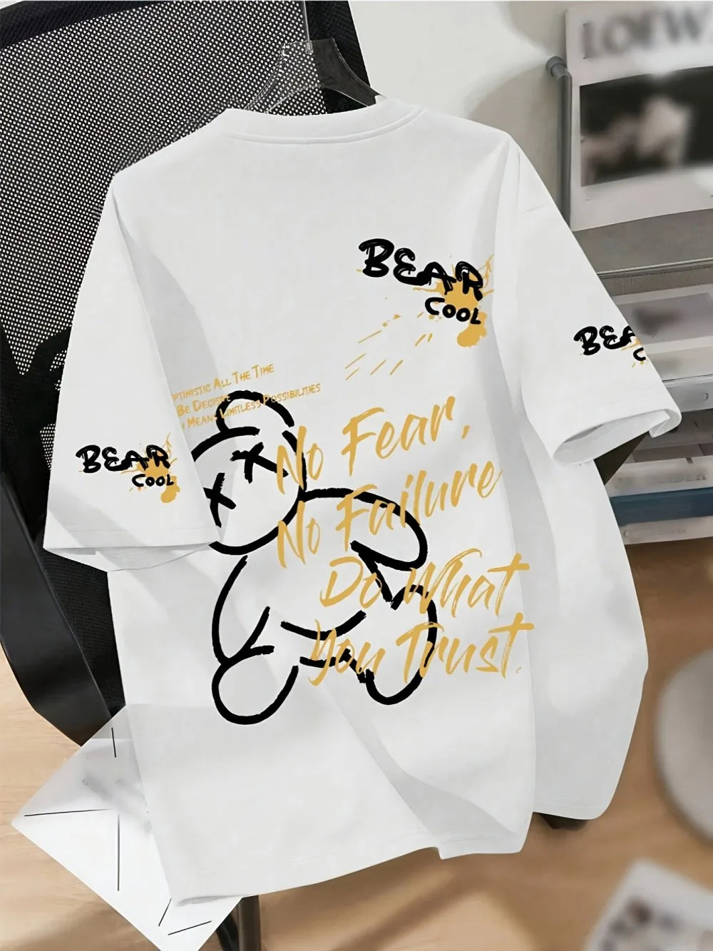 Men's Breathable Summer Round Neck T-Shirt – Cartoon Bear Print Casual Tee
