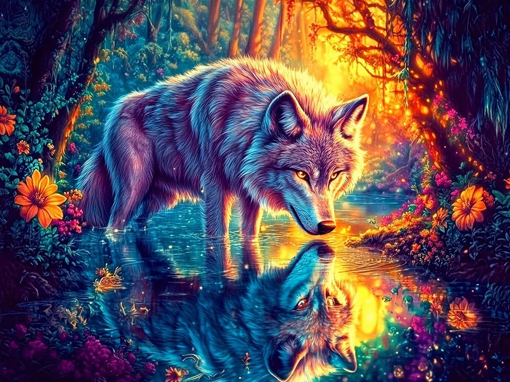 DIY 5D Diamond Painting Kit – Wolf Full Drill Diamond Mosaic, Animal Embroidery Art for Home & Christmas Decor