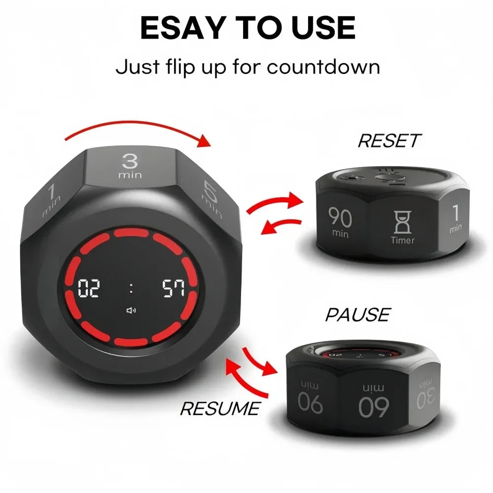 Mini Digital Gravity Flip Timer 1-90 Minute Countdown — LCD Flip Timer for Kitchen, Cooking, Pomodoro, Study & Work