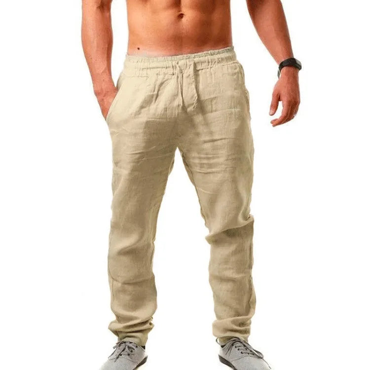 Men's Summer Cotton-Linen Oversized Wide Leg Pants Elastic Waist Casual Ankle-Length