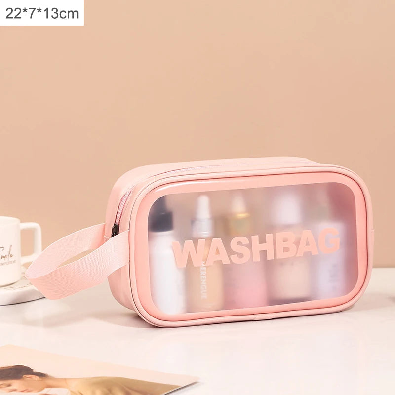 Transparent Black Waterproof PVC Travel Makeup Bag, Large Capacity Cosmetic Organizer (3 Sizes)