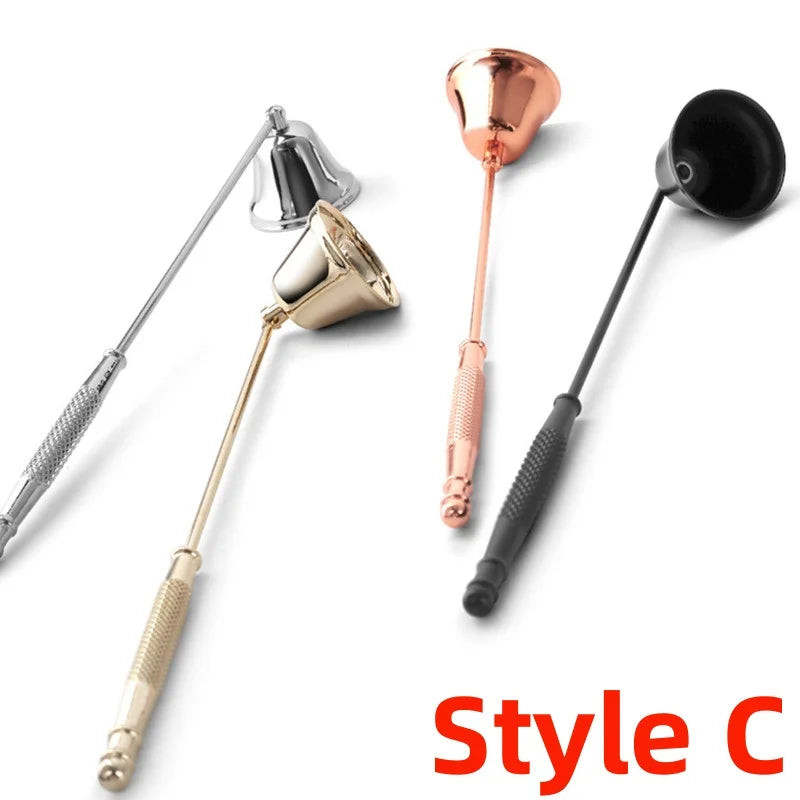 Bell-Shaped Metal Candle Snuffer — Gold Black Silver, 18 cm (7.1 in) Handle Vintage Candle Extinguisher for Home & Spa