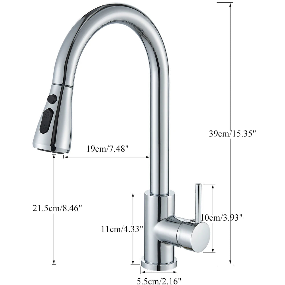 Chrome Deck-Mounted Pull-Out Kitchen Faucet - Single-Handle Single-Hole Mixer Tap with Ceramic Valve & Stream Sprayer