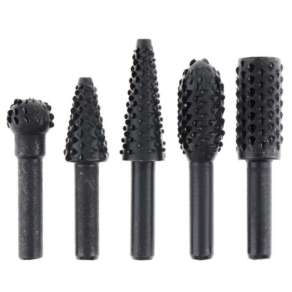 5-Piece Black Wolf Tooth Rotary Burr Set — Woodworking Grinding & Polishing Bits for Rotary Tools