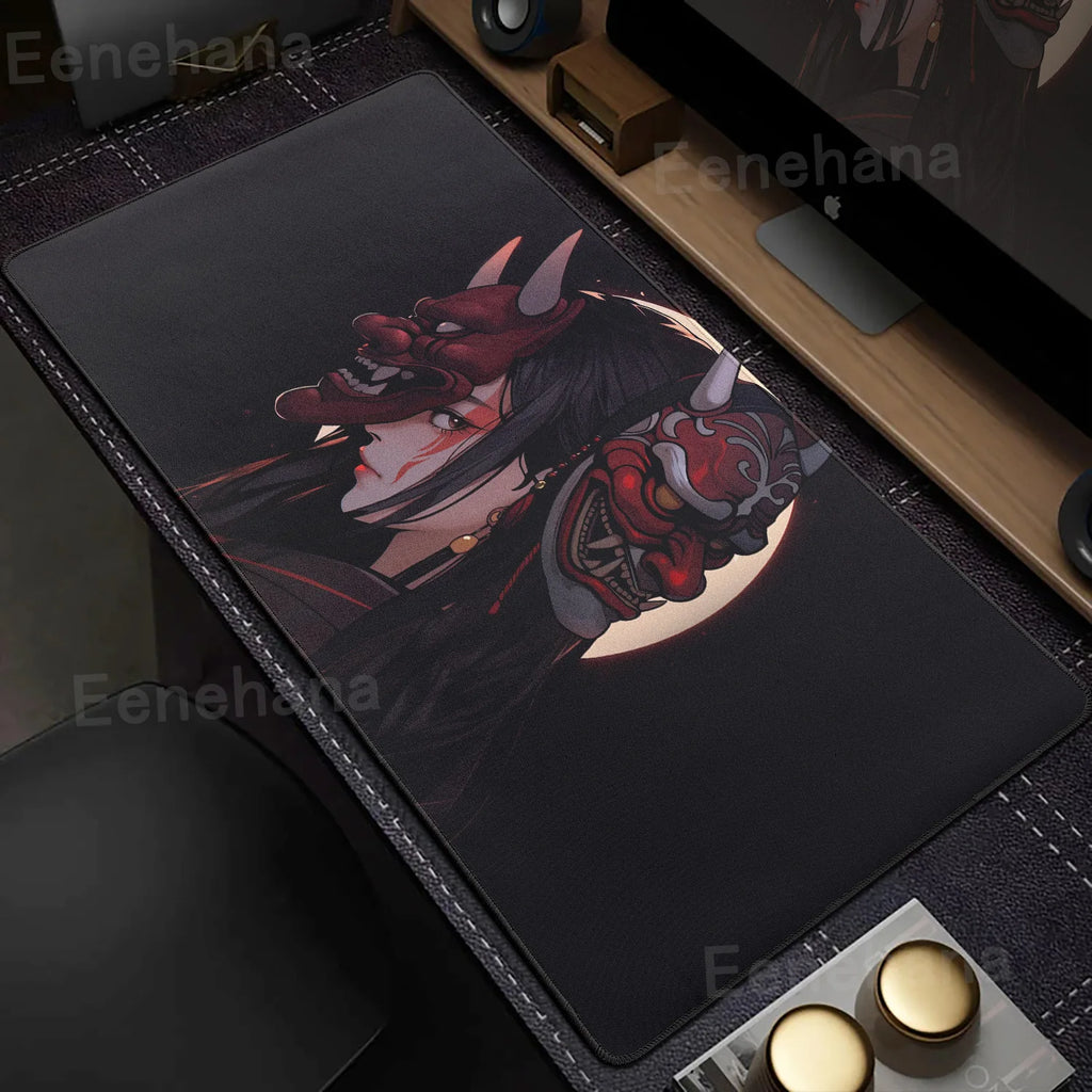 Japanese Mask Girl XXL Gaming Mouse Pad 90 x 40 cm (35.4 x 15.7 in) Non-Slip Desk Mat for Keyboard & Mouse
