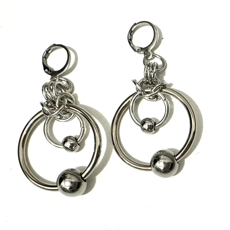 Gothic Circle Drop Earrings for Women - Punk Geometric Grunge Korean Fashion Jewelry