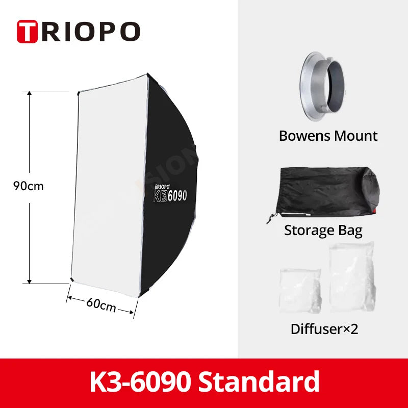 Quick-Setup Octagon Softbox with Bowens Mount — 55/65/90/120cm (21.7/25.6/35.4/47.2 in) for Studio LED Video Lights