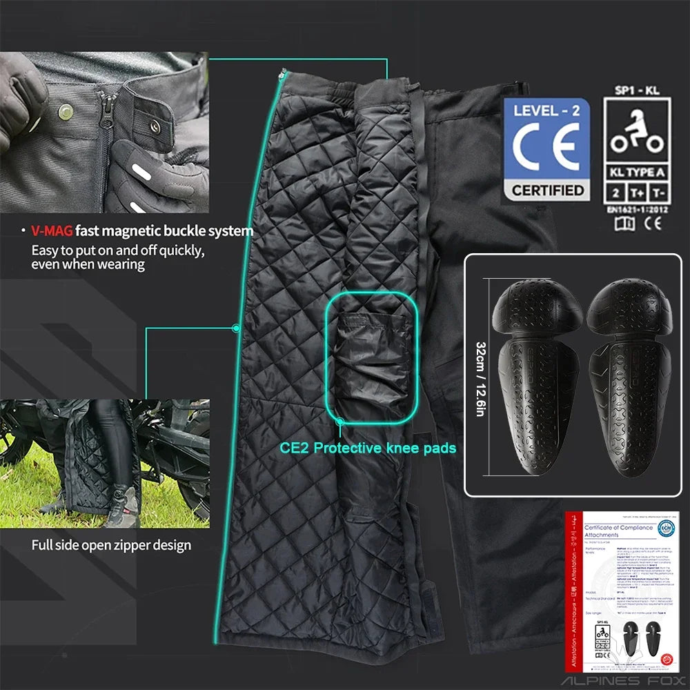 Winter Waterproof Motorcycle Overpants Quick-Release Touring Pants with CE Knee Pads, Insulated Windproof Motorbike Trousers for Men