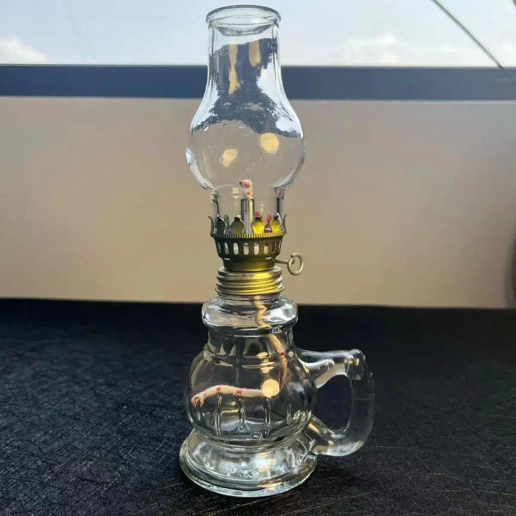 Mini Glass Oil Lamp with Shade Retro Windproof Desktop Kerosene Lantern Candle Holder — 19.5 cm (7.7 in)