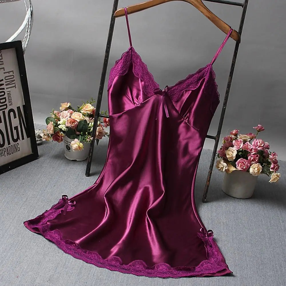Lace Patchwork Camisole Nightgown – Women's Knee-Length Lace Sleepwear Nightdress