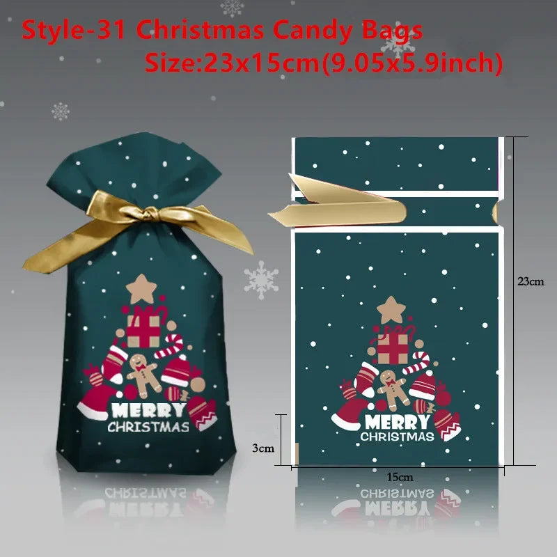 20/50-Pack Christmas Plastic Santa Gift Bags – Candy Packaging & Xmas Party Favor Bags