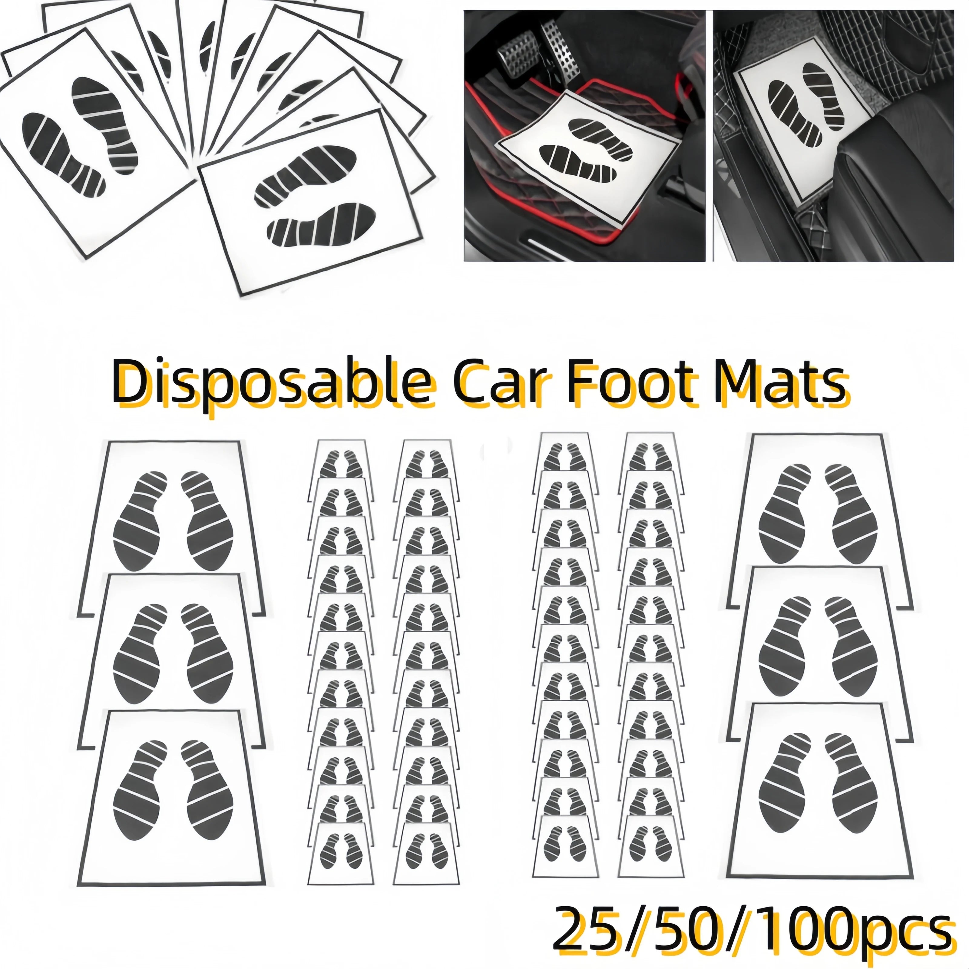 Disposable Car Floor Mats — 25/50/100 Pack Waterproof Anti-Slip Paper, Universal 50 x 38 cm (19.7 x 14.9 in)