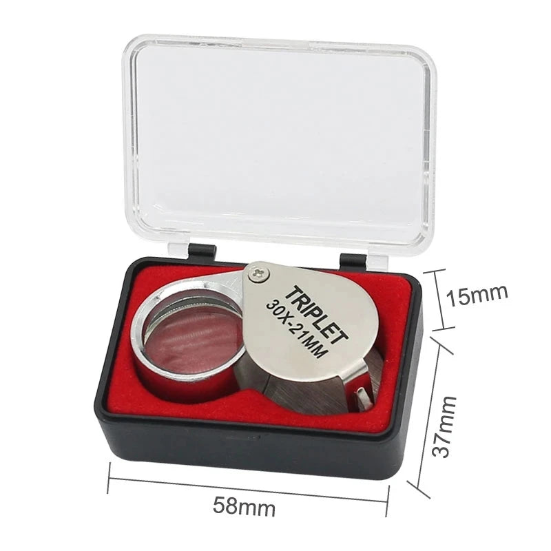 10x 20x 30x Pocket Folding Jewelry Loupe Magnifier Mini Triplet Glass Lens for Jewelry, Coins & Stamps