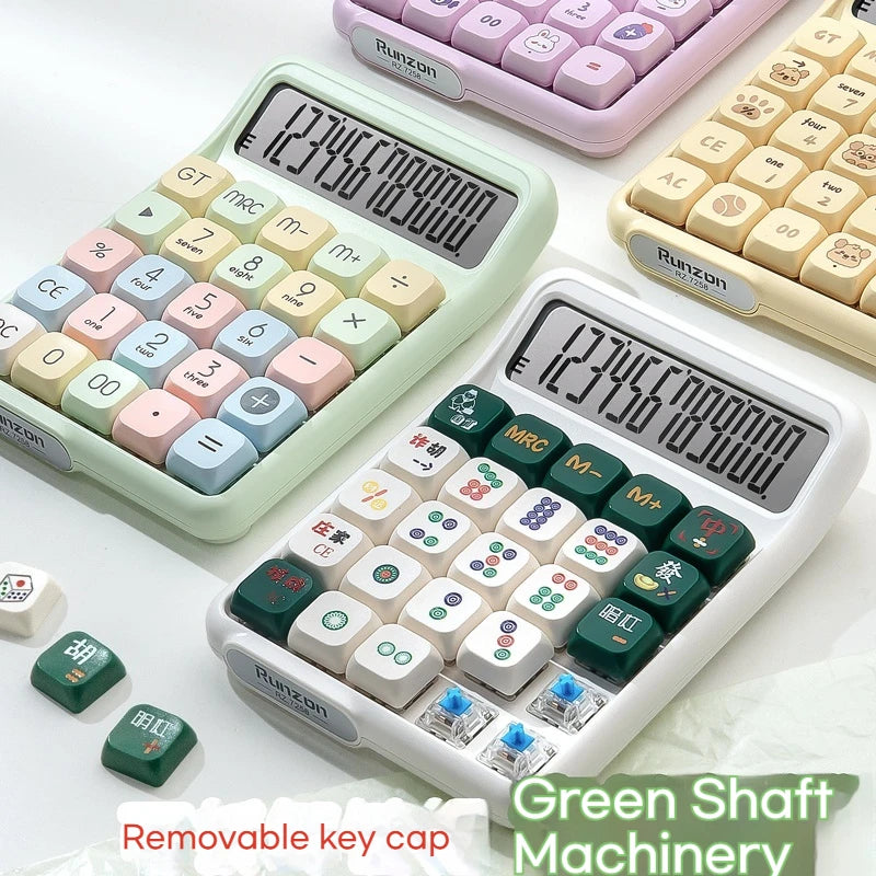 Cute Multifunctional 12-Digit Electronic Calculator with Mechanical Buttons, Battery-Powered for Home Office & School Accounting