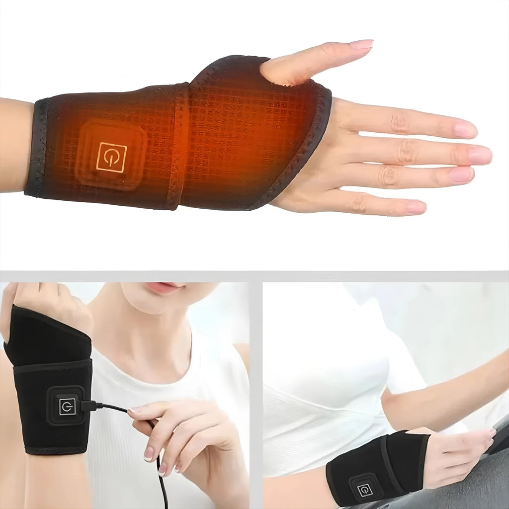 USB Electric Heated Wrist Brace – Adjustable Breathable Black Strap, Sports Wrist Support & Joint Pain Relief