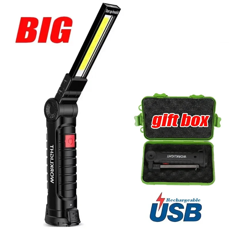 Portable COB LED Work Light – USB Rechargeable Inspection Lamp with Magnetic Hook & 360° Swivel