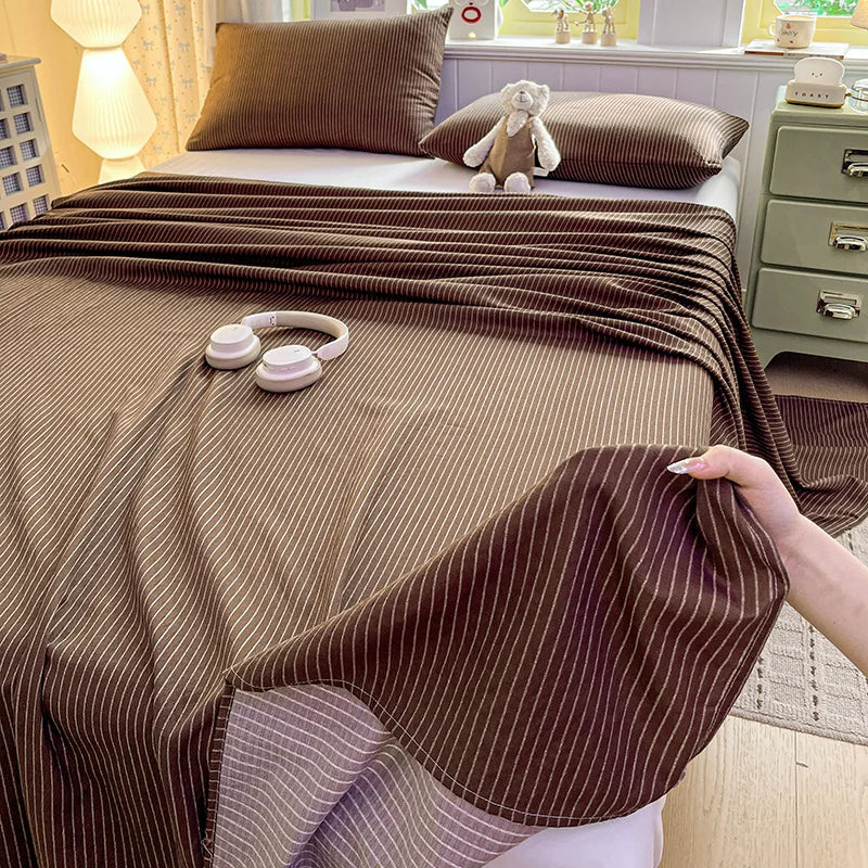Striped Crinkle Puff Cloud-Feel Flat Sheet – Soft Breathable 100% Polyester Bedding