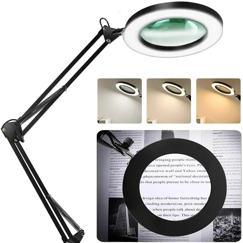 72-LED 4.2-Inch (106 mm) 8X/10X USB Illuminated Magnifying Lamp — 3-Color LED, Adjustable Swing Arm Clamp for Soldering, Repair & Beauty