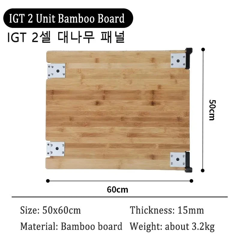 IGT Camping Table Bamboo Corner Board — Right/Left 2/3 Unit Outdoor Kitchen Accessory