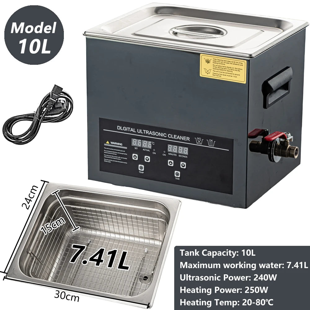 Ultrasonic Cleaner 40kHz | Heated Digital Stainless Steel Cleaner - 2–30L (0.53–7.93 gal) Options for Jewelry, Watches & Glasses
