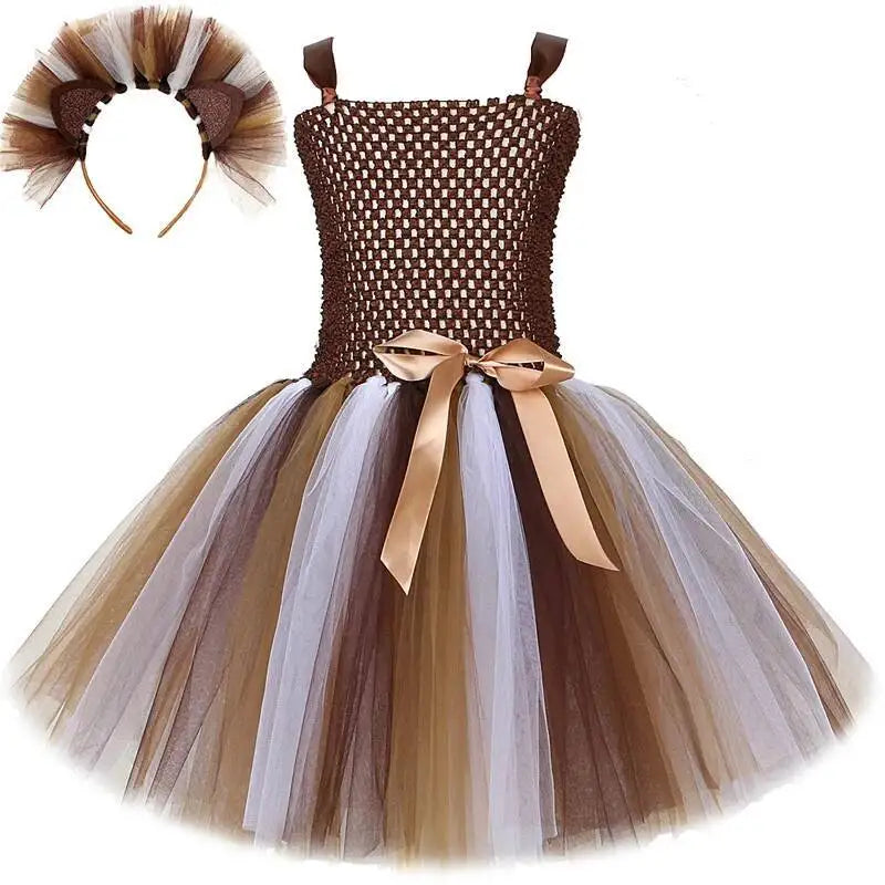 Lion Tutu Dress for Girls (1-12 Years) – Jungle Animal Ballet Costume with Wrist & Ankle Cuffs for Halloween, Christmas, Party