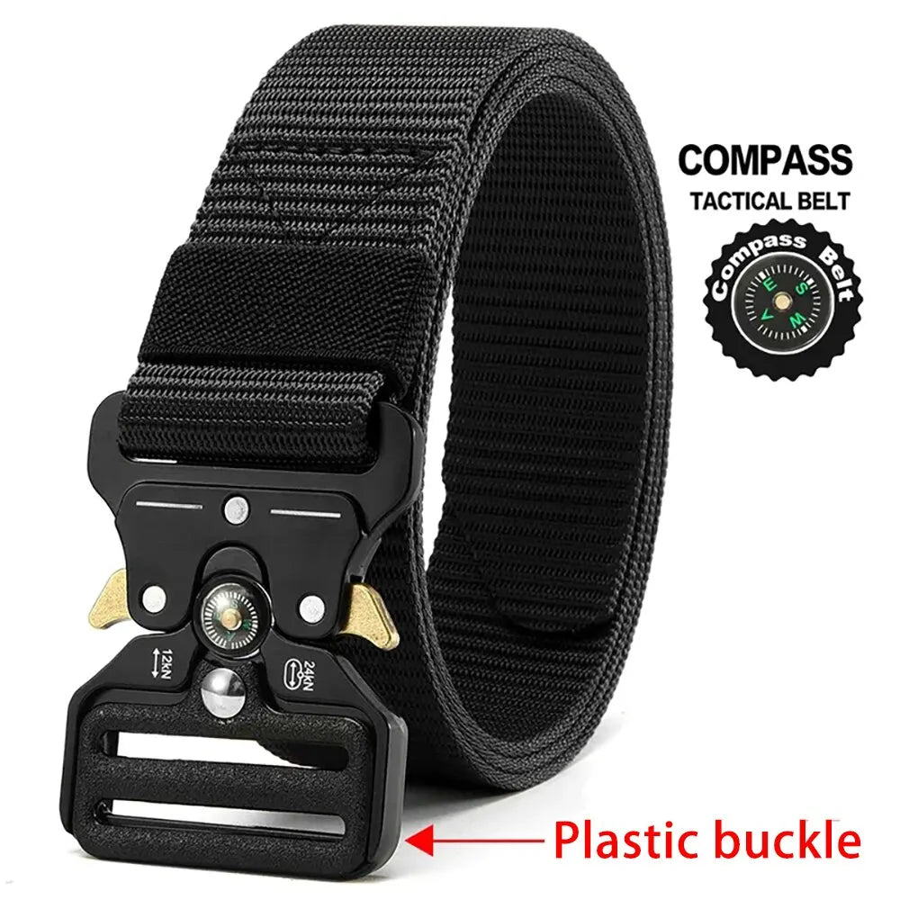Unisex Tactical Nylon Canvas Belt with Compass, Durable Outdoor & Jeans Belt 1.5 in (3.8 cm) Wide