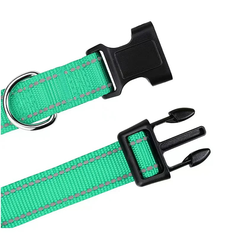 Reflective Adjustable Nylon Dog & Cat Collar — Padded Anti-Choke, Anti-Slip with Quick-Release Buckle (L: 40–60 cm / 15.7–23.6 in; XL: 45–70 cm / 17.7–27.6 in)