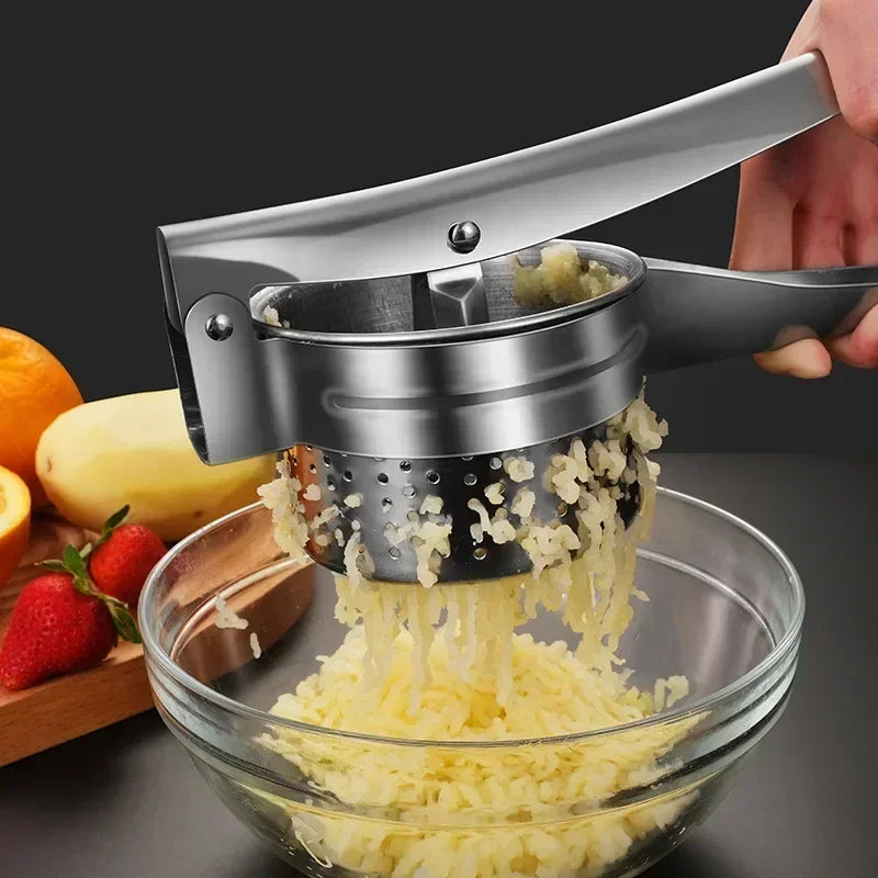 Stainless Steel Potato Ricer & Fruit Press - Handheld Masher for Mashed Potatoes, Purees & Juices