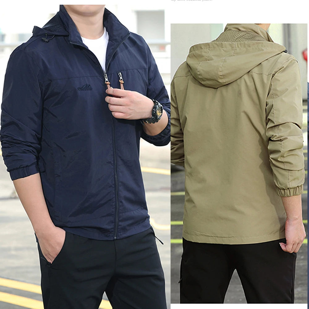 Men's Tactical Windbreaker Jacket - Waterproof Hooded Lightweight Outdoor Coat