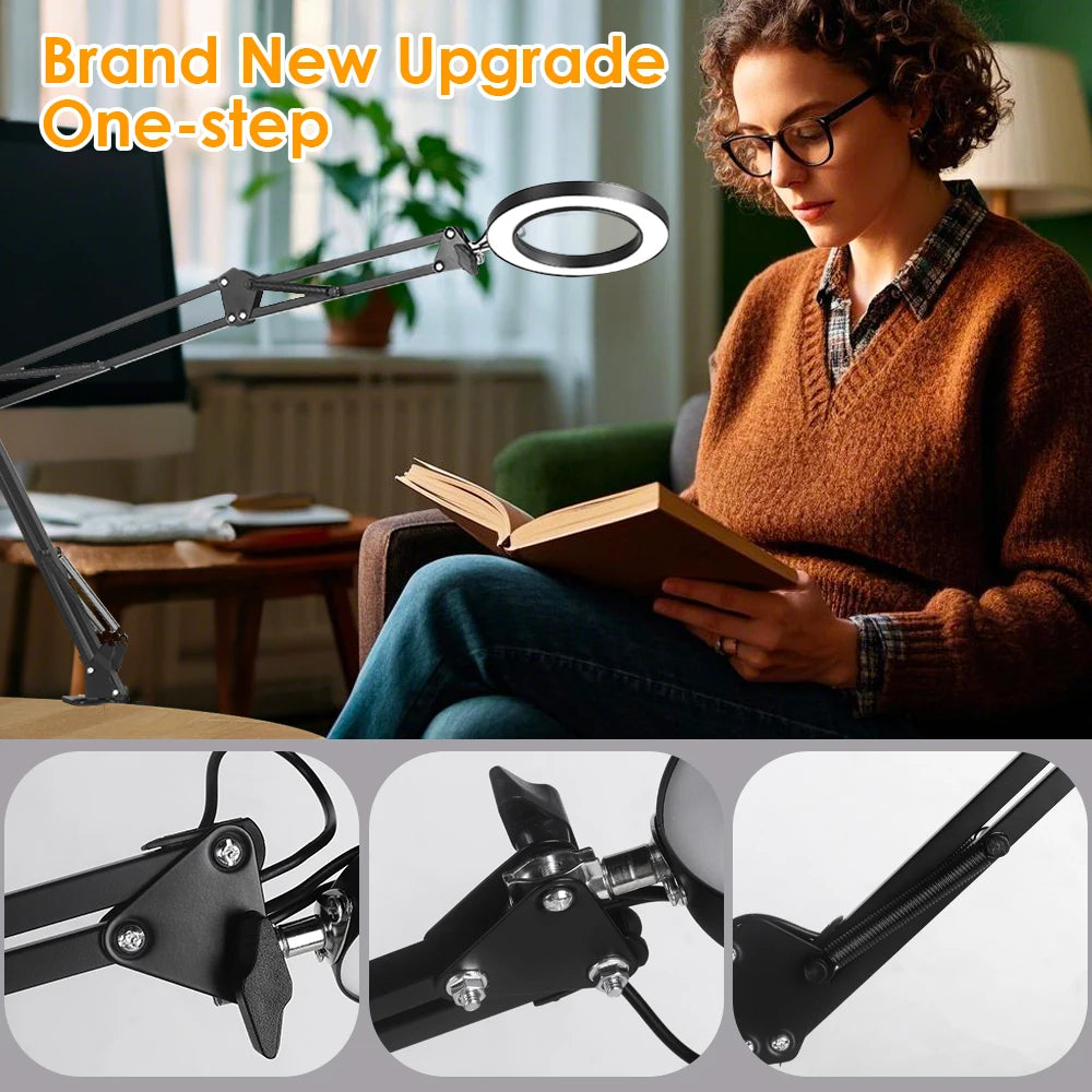 Triple-Fold Magnifier 8x/10x Illuminated USB Magnifying Glass with 3-Color LED for Soldering, Electronics Repair & Skincare