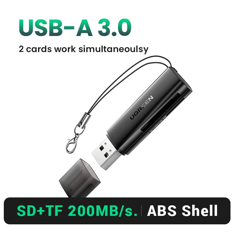 USB 3.0 Card Reader — SD & Micro SD (TF) Dual Slot 2-in-1, 5Gbps USB-A, Plug & Play, Supports up to 2TB