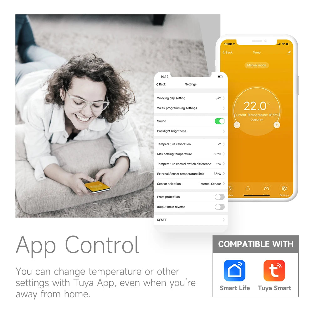 WiFi Smart Room Thermostat for Underfloor Heating — Tuya/Smart Life Compatible, Works with Alexa & Google Home