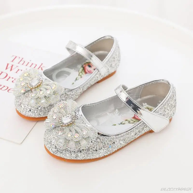 Girls Princess Crystal Flower Soft-Bottom Baby Shoes - PU Leather Flat Toddler Shoes