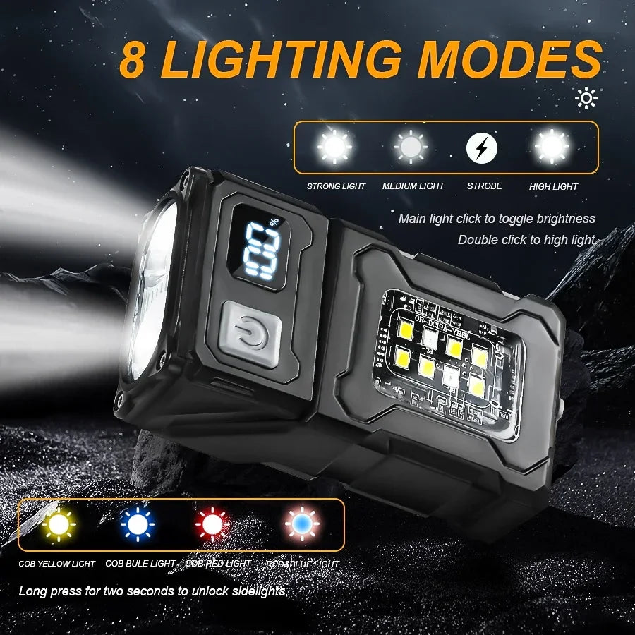 Mini USB Rechargeable LED Flashlight — 1200mAh COB + LED, Magnetic Tail, 8-Mode Portable Camping & Emergency Light