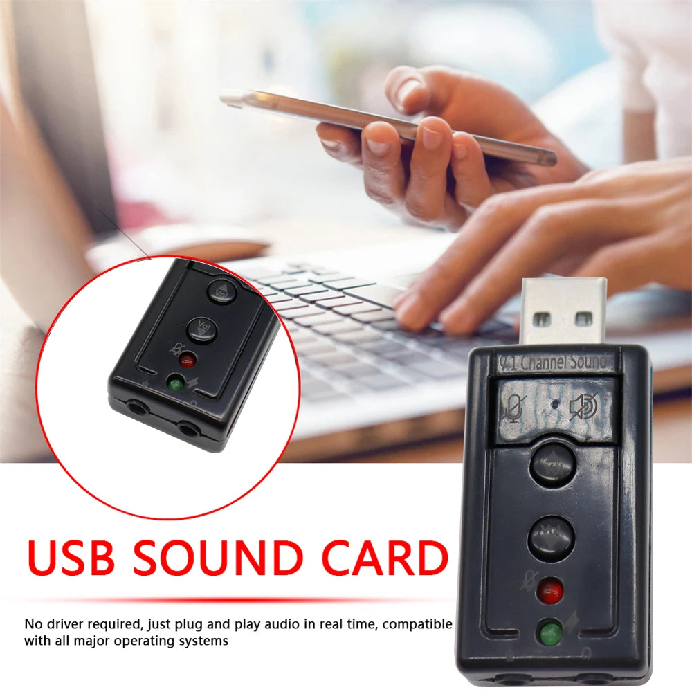 7.1 USB 2.0 External Sound Card Adapter Mini USB Audio Adapter for PC and Laptop Plug-and-Play Virtual 7.1 Stereo