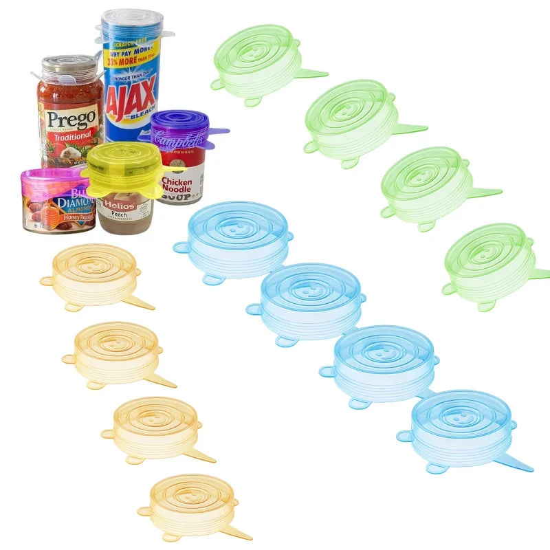 12-Pack Small Silicone Stretch Lids 2.5–3.5 in (6.5–9 cm) BPA-Free Reusable Seal Covers for Mason Jars, Cans & Mugs