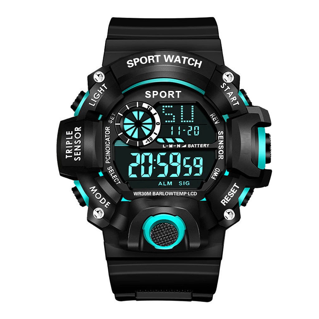 Men's Sports Digital Watch - Large 55mm Dial, Waterproof 3ATM (30M), Luminous Alarm & Stopwatch