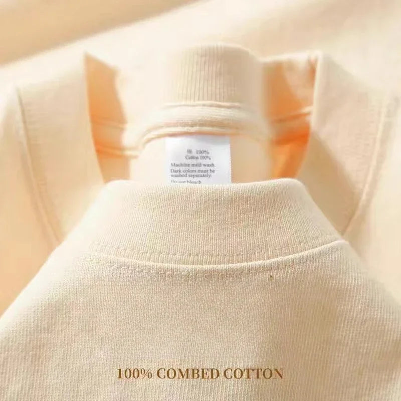 Men's Heavyweight Cotton T-Shirt 425g Breathable Half Sleeve Round Neck Basic Summer Tee