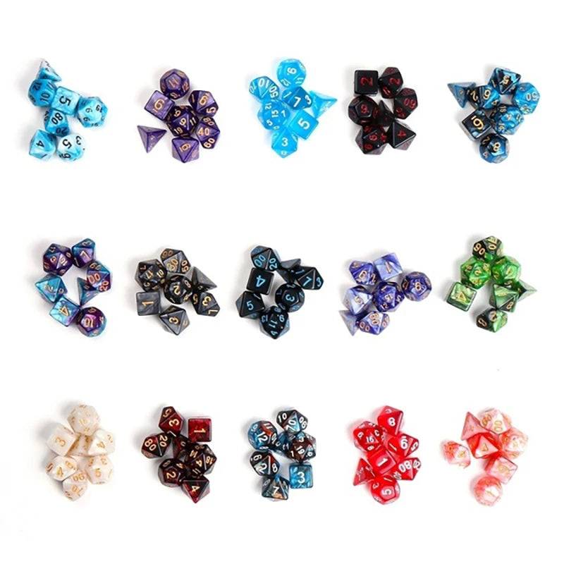 Multicolor Polyhedral RPG Dice Sets — 7-Piece D20 D12 D10 D8 D6 D4 with Bag, Multiple Pack Options (3/6/10/15/20 Sets)