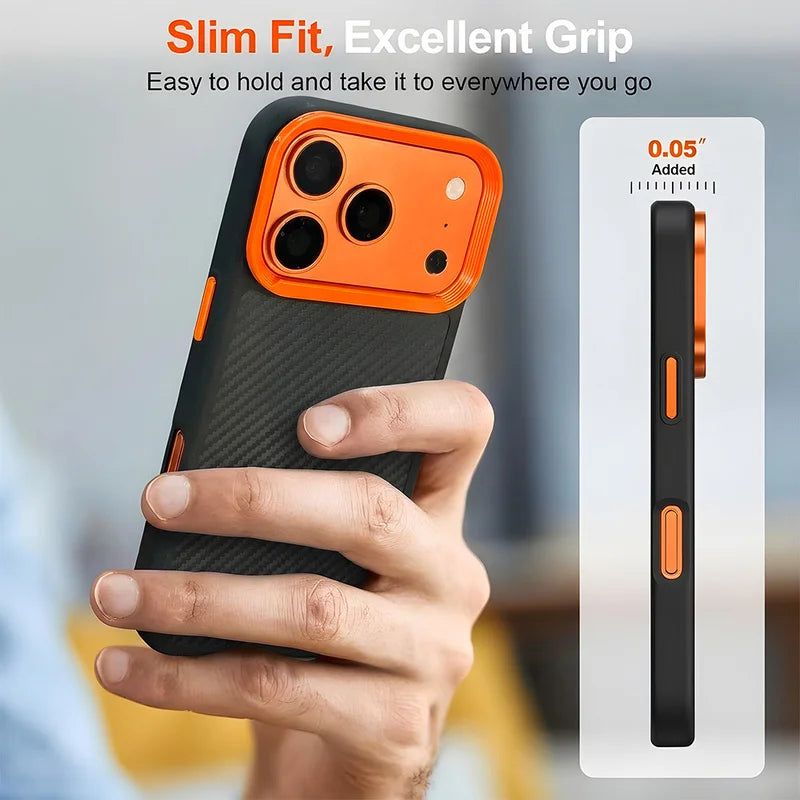 Carbon Fiber Texture Shockproof Phone Case – PC+TPU Half-Wrap Protective Cover for iPhone 12/13/14/15/16/17/18 (Pro, Pro Max, Plus)