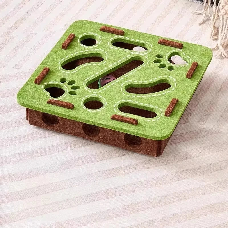 Felt Puzzle Box Cat Toy with Ball – Interactive Indoor Hunting, Exercise & Scratching Playhouse