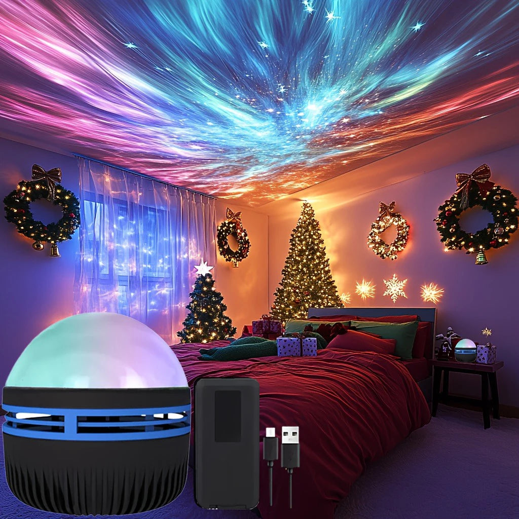 LED Northern Lights Projector Lamp - Aurora Night Light with Remote, USB Powered Color-Changing Bedroom Projector