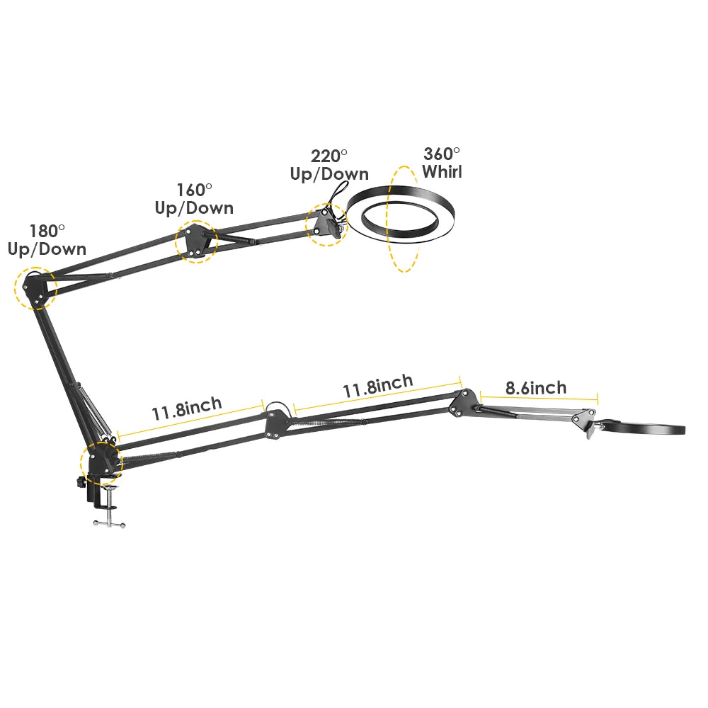 Triple-Fold Magnifier 8x/10x Illuminated USB Magnifying Glass with 3-Color LED for Soldering, Electronics Repair & Skincare