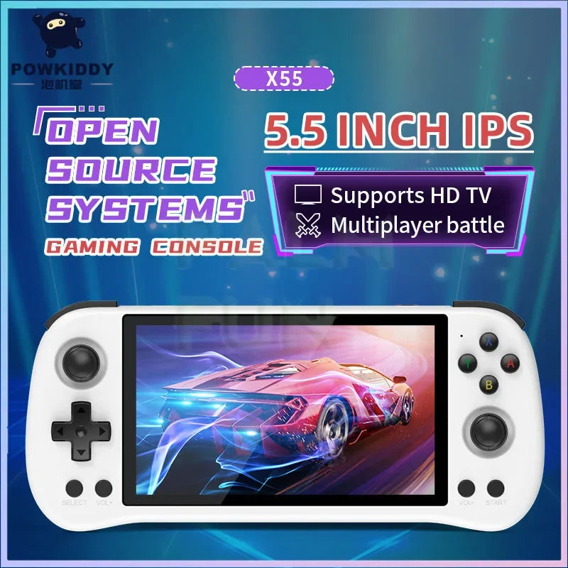 X55 5.5-Inch (14 cm) Handheld Game Console — RK3566 Open-Source Linux, 4000mAh, 1280×720 OLED, HDMI TV Out, Up to 512GB, Retro PSP/N64/PS Emulation