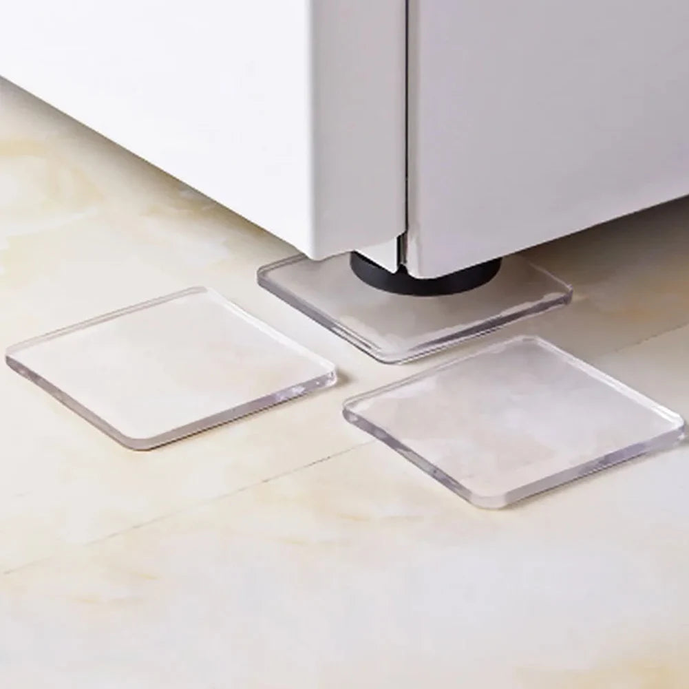 4-Pack Transparent Silicone Anti-Vibration Pads for Washing Machines — 4 x 4 cm (1.57 x 1.57 in) Self-Adhesive Shock-Absorbing Pads